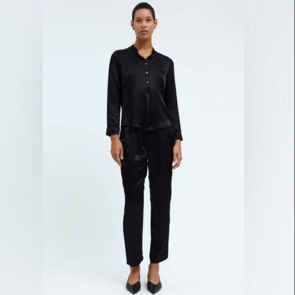 Raquel Allegra NWT Pebble Satin Set – Perfect Henley XS + Fez Pant XS, MSRP $874 - Picture 1 of 11